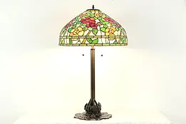 Tiffany Style Bronze Lamp, Lily Base, 21" Leaded Stained Glass Shade #33809