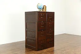 Oak Quarter Sawn Antique 8 Drawer Double Office File Cabinet  #34274