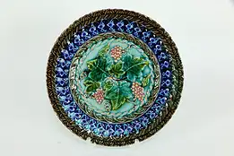 Victorian Antique Majolica Grape Vine Plate, 8" Round, Signed U&CS #35538