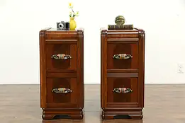 Pair of Art Deco Period Waterfall Design Nightstands, Bakelite Pulls #34216