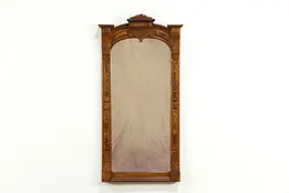 Victorian Eastlake Antique 1880 Carved Walnut & Burl Hall Mirror  #35012