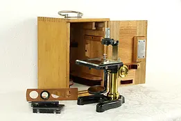 Dissection Antique Microscope & Case, Brass Mounts, Signed Vergr 16 #35653