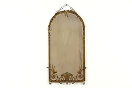 Arched Antique Wrought Iron Beveled Mirror, Birds & Flowers #35211