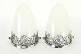 Pair of Art Deco Limousine Automotive Courtesy Lights, Chrome & Glass #35240