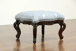 Victorian Antique 1870 Carved Walnut Footstool, New Upholstery #35470