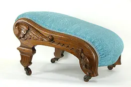 Victorian Antique Carved Walnut Gout Style Footstool, Carved Wings, Adams #35629