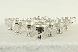 Set of 11 Vintage Silverplate Embossed Footed  Punch Cups #35839