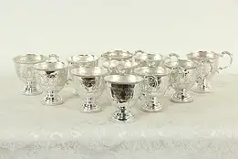 Set of 11 Vintage Silverplate Embossed Footed  Punch Cups #35839