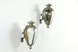 Pair of Antique Curved Beveled Glass Carriage Lanterns or Wall Sconces #35232