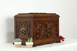 Carved Walnut Antique Jewelry Treasure Chest or Keepsake Box #35699