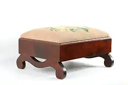 Farmhouse Fruitwood Vintage Footstool, Needlepoint Upholstery #35781