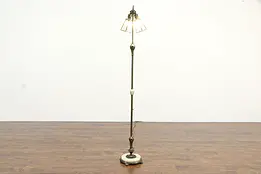 Brass & Iron Antique Floor Lamp, Onyx Mounts, Beveled Glass Shades, Ex Co #35864