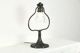 Bronze Patinated Tiffany Style Vintage Desk Lamp, Swivel Glass Shade #34175