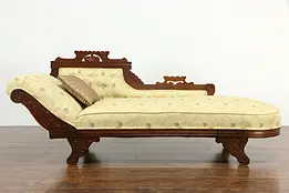 Victorian Eastlake Antique Walnut Chaise Fainting Couch, New Upholstery #35059