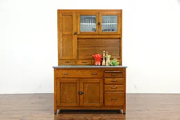 Farmhouse Oak Antique Hoosier Roll Top Cabinet Kitchen Pantry Cupboard #35733
