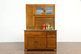 Farmhouse Oak Antique Hoosier Roll Top Cabinet Kitchen Pantry Cupboard #35733