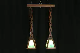 Arts & Crafts Mission Oak Antique Stained Glass Craftsman Light Fixture #36312