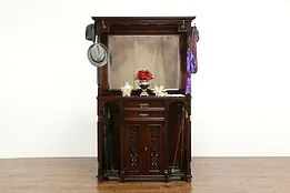 Victorian Eastlake Antique Aesthetic Hall Stand & Mirror, Umbrella Holder #36116
