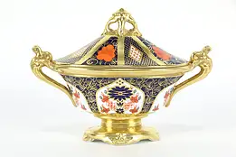 Old Imari Oval Footed Bowl With Lid, English Royal Crown Derby  #36550