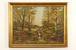 Fall Landscape with Brook Original Vintage Oil Painting, Fabian 35" #35841