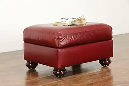 Stickley Vintage Leather Stool or Ottoman, Bun Feet #35844