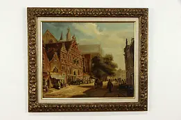 Dutch Village Scene Original Oil Painting JW van Bommel 31 1/2" #36483