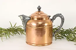 Copper Antique Tea Kettle, Pewter & Brass Mounts, Rochester  #36487