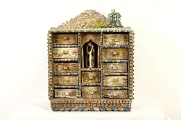 Peruvian Folk Art 12 Drawer Carved & Painted Keepsake or Jewelry Chest #35100