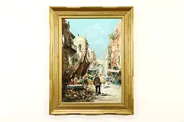 Flower Market in Italy Original Vintage Oil Painting, Seppe 36" #36297