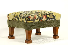 Oak Antique Craftsman Footstool, Old Needlepoint Upholstery #36741
