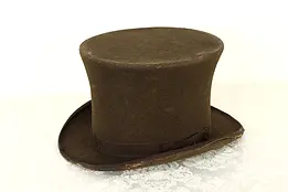 Brown Felt Antique Top Hat, Silk Ribbon, Leather Sweat Band #36064