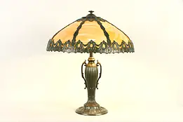 Stained Glass Curved Panel Shade Antique Table Lamp, Rainaud #36296