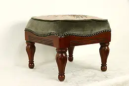 Carved Mahogany Vintage Needlepoint Petit Point Footstool, Maitland-Smith #37089