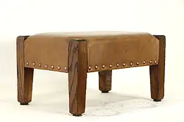 Mission Oak Arts & Crafts Antique Craftsman Leather Footstool  #37135