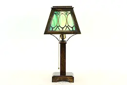 Craftsman Mission Oak  Arts & Crafts Antique Lamp, Stained Glass Shade #36508