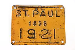 Motorcycle Antique 1921 Tin License Plate St Paul MN #36604