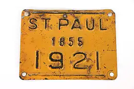 Motorcycle Antique 1921 Tin License Plate St Paul MN #36604