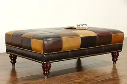 Patchwork Leather Ottoman, Bench or Stool, Mahogany & Brass Feet 2018  #36938