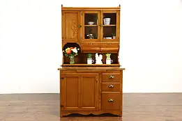 Hoosier Oak Antique Cabinet Farmhouse Kitchen Pantry Cupboard, Copper Top #33691