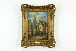 Street in Bruges Antique Original Oil Painting, Henry Foley 20" #36796