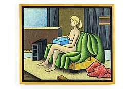 Seated Nude with Red Robe Original Acrylic Painting, Bruce Bodden 26 1/2" #36902