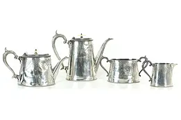 Pewter Antique Victorian 4 Piece Engraved English Coffee and Tea Set #37032