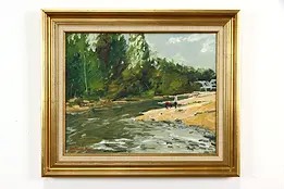 Bridge on Castor River MO Original Oil Painting Paul B. Wilson 1977 26" #37054