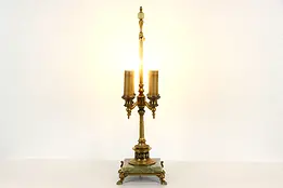 Brass & Onyx Vintage 4 Candle Lamp, Roman Warriors  #37424