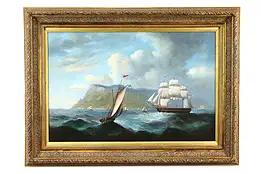 Seascape & Ships Original Vintage Oil Painting, Marte 45"  #36607