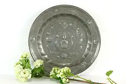 German Hand Engraved Antique Pewter 1750 Serving Platter Charger, 14.5" #36608