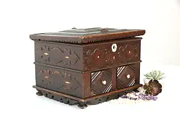 Tramp or Folk Art Box Antique Carved Farmhouse Jewelry Chest #34880