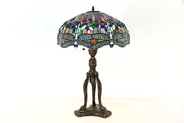 Tiffany Design Stained Glass Dragonfly Vintage Bronze Lamp #35906