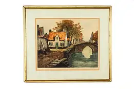 Autumn in Flanders Original Antique Etching Lucien Dasselborne 28" #37043