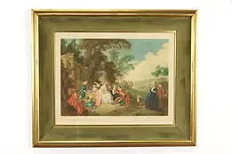 The Garden Party Antique Mezzotint Print, Signed Arthur Cox 30 1/2" #37057